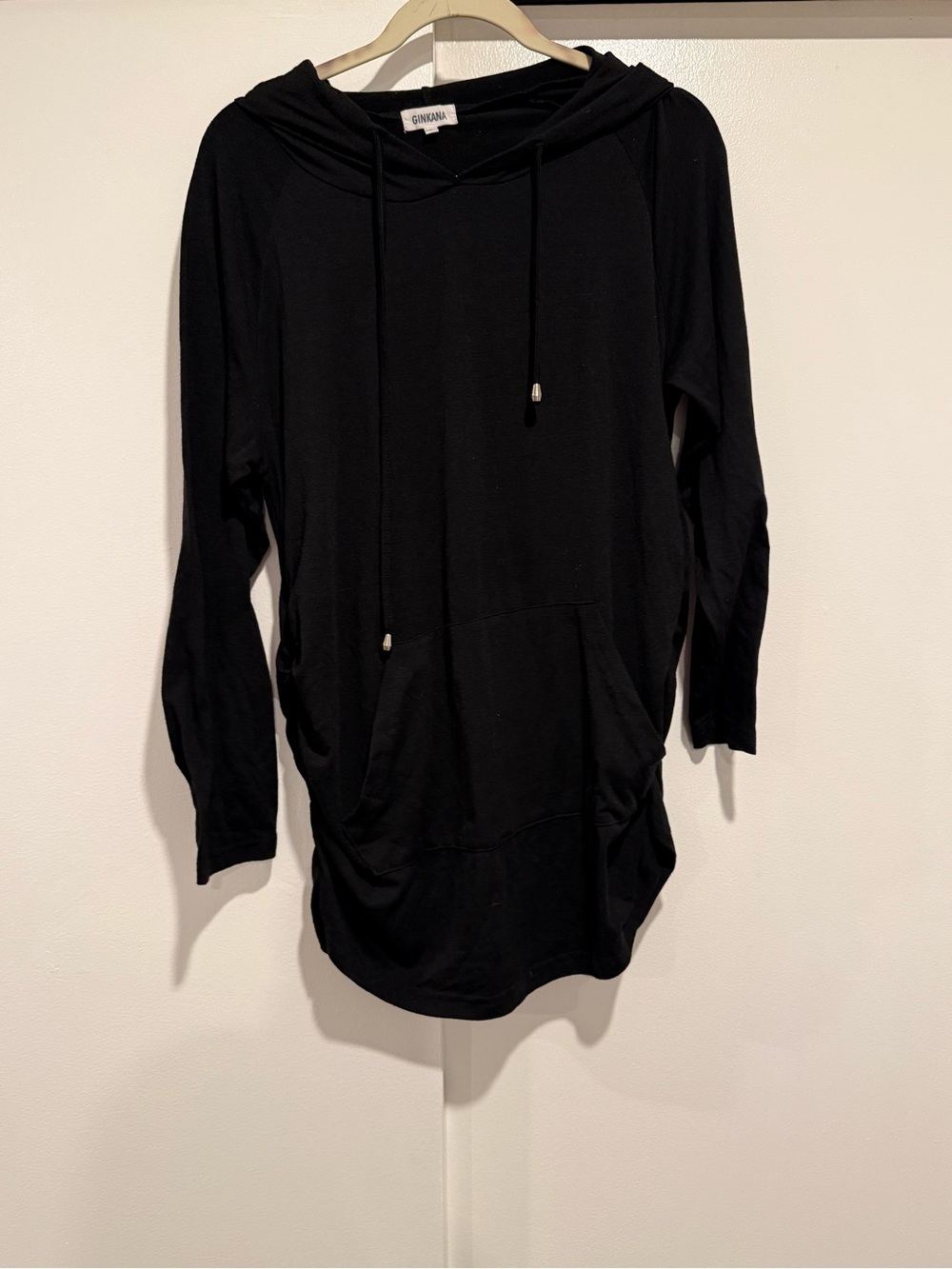 Ginkana Maternity Black Long Sleeve Hooded Tunic‎ size Large